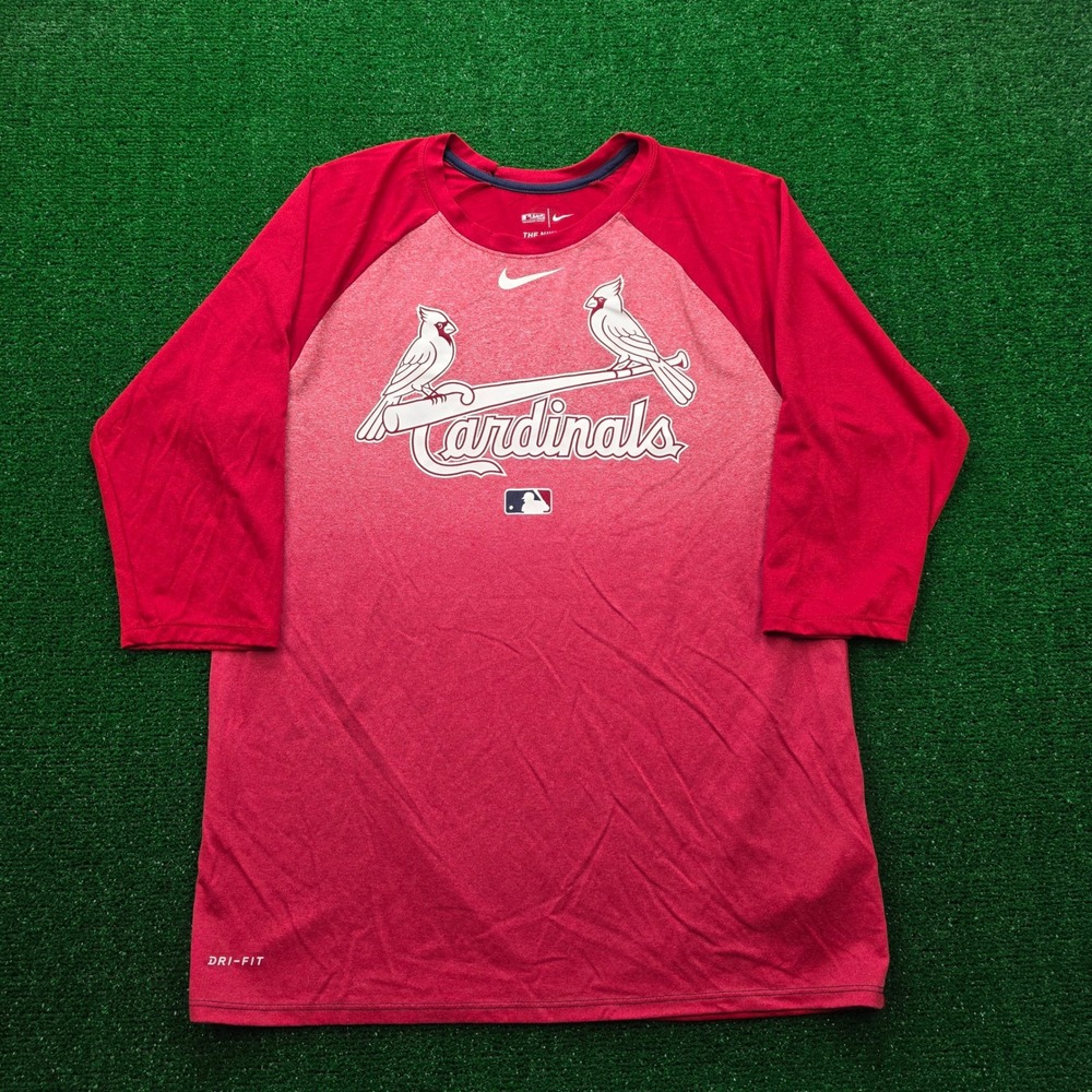 St Louis Cardinals Nike MLB Raglan Shirt Mens Large 3/4‎ Sleeve Red Baseball